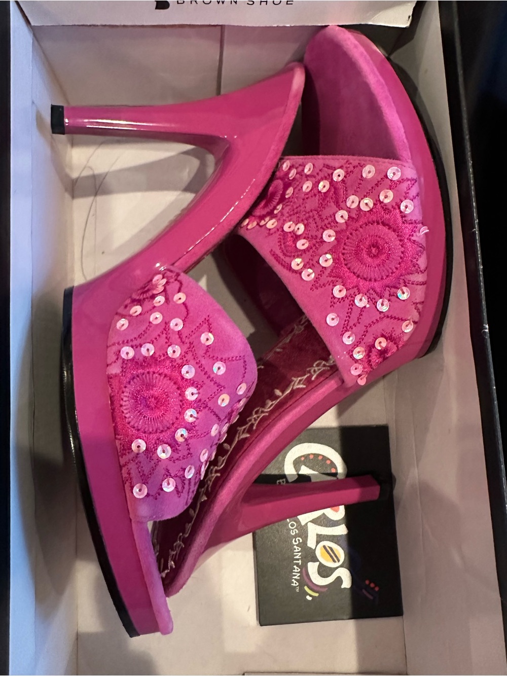 Pink Sequined Heeled Sandals - Picture 5 of 13